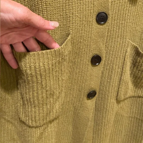 Silk Maison 100% Wool Career Office Chunky Avocado Green Fall Sweater Coat SZ S - Picture 7 of 16